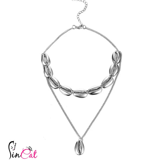 2 layers shell silver necklace