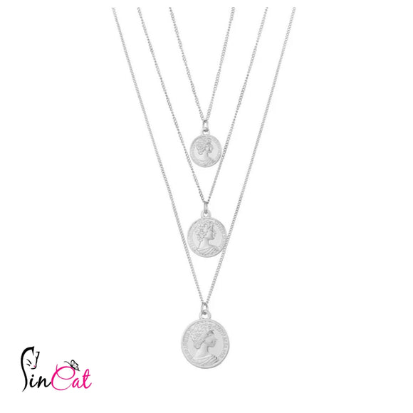 3 layers silver coins necklace