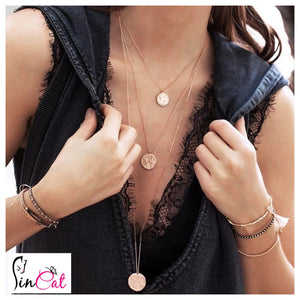 Multilayer long golden coin necklace