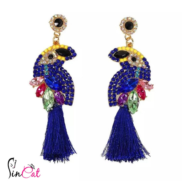 Blue bird tassel drop earrings