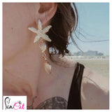 Golden metal shell starfish earrings