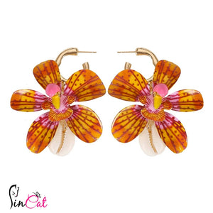 Boho tropical flower drop earrings