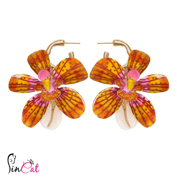 Boho tropical flower drop earrings