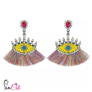 Multicolor eyes tassel earrings