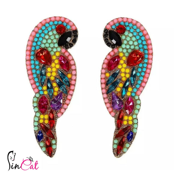 Trendy crystal glass bird parrot drop earrings