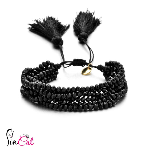 multilayer miyuki Beaded Bracelets with Tassel black Crystal