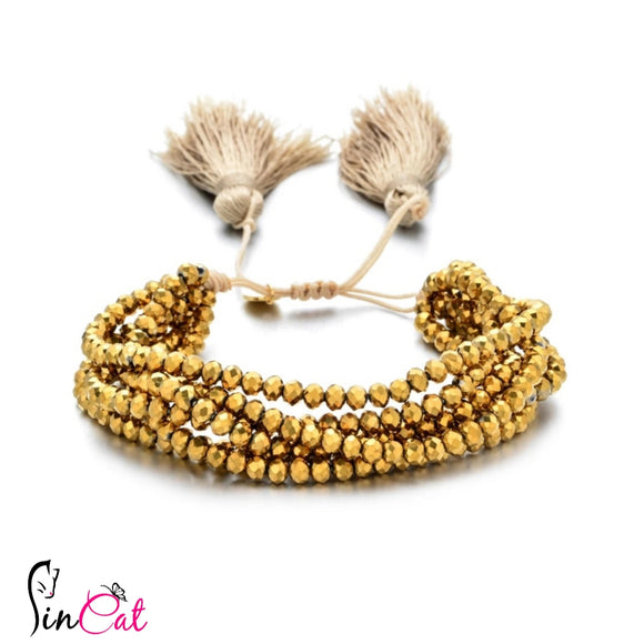 multilayer miyuki Beaded Bracelets with Tassel gold Crystal