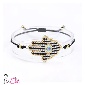 Black & white hamsa hand of Fatma handmade bead bracelet