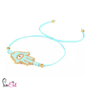 blue hamsa handmade beaded bracelet