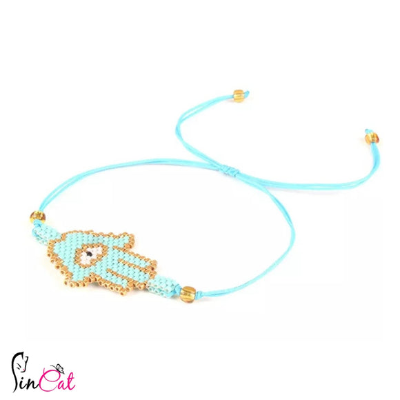 blue hamsa handmade beaded bracelet