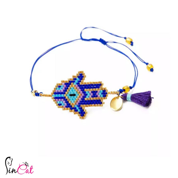 Navy nlue hamsa handmade beaded bracelet