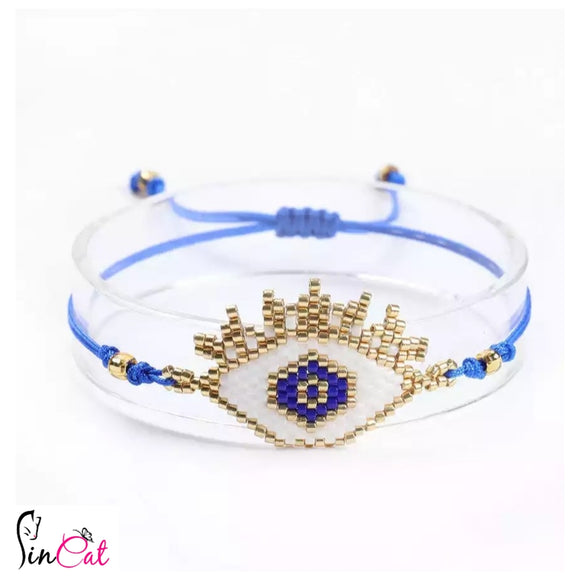 Navy blue evil eye handmade beaded bracelet