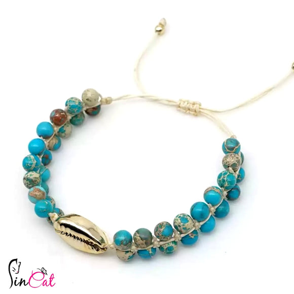Blue beads shell handmade bracelet