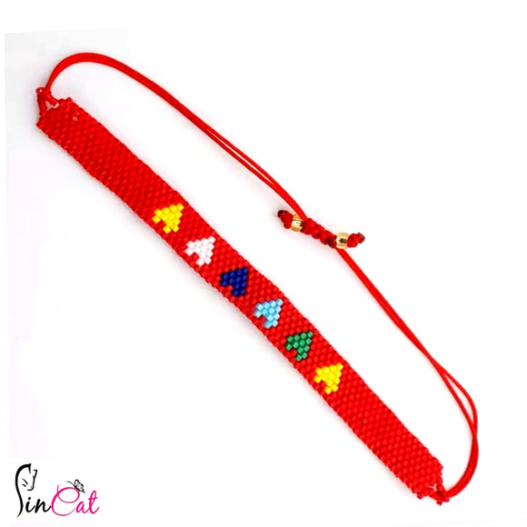 Red hearts handmade beaded bracelet