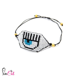 white blue evil eyes handmade miyuki beaded bracelet