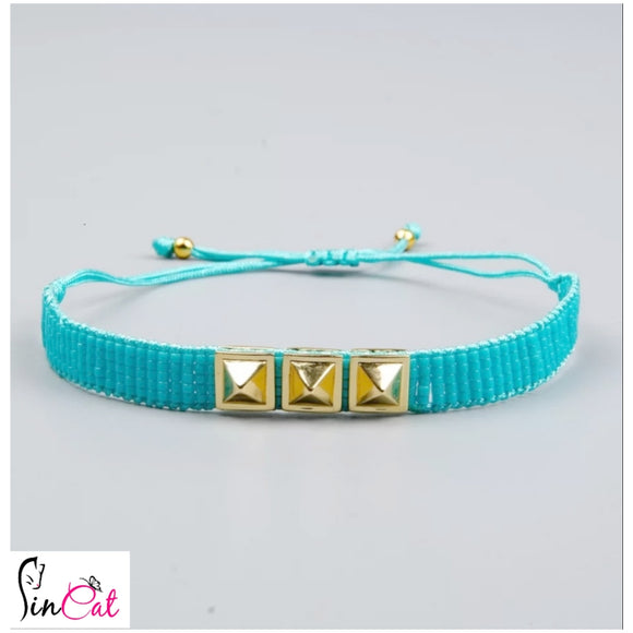 blue rivets handmade rope bracelet