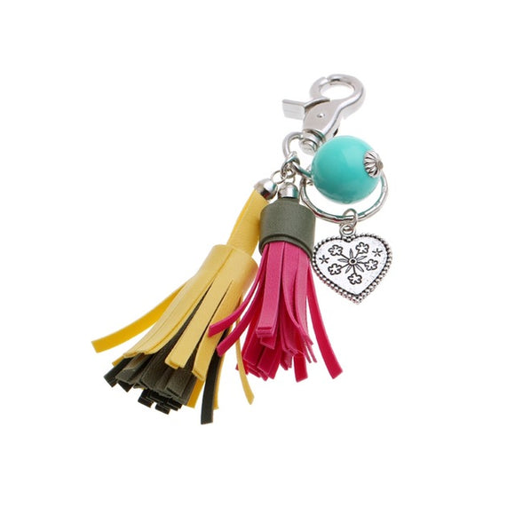Multi Tassel Keychain Pink Yellow