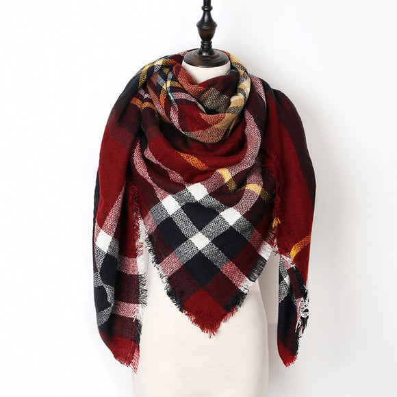 wine red plaid warm winter triangle scarf