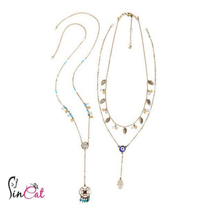 Set of 3 hamsa necklace antique gold plated