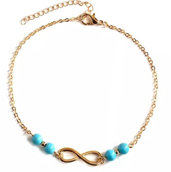 simple gold infinity blue beads anklet