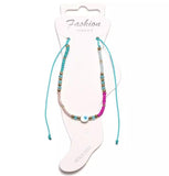 white shells round evil eye seed beads anklet
