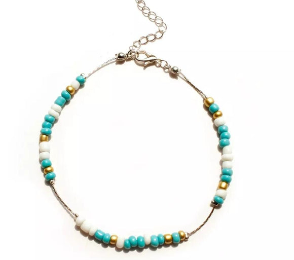 Blue beads silver anklet