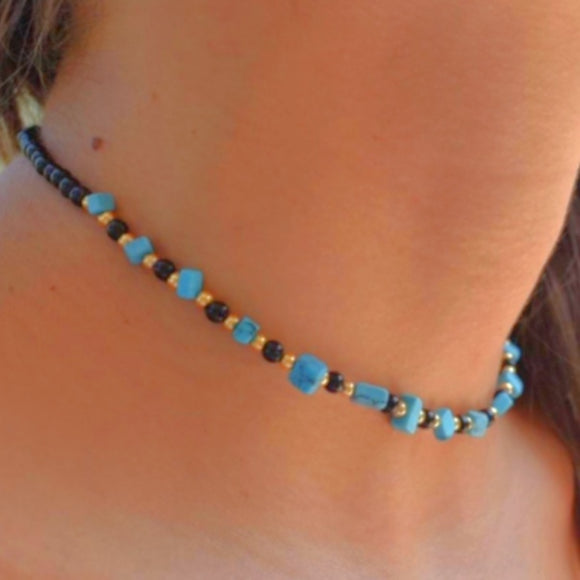 Blue black beads handmade choker necklace