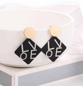 LOVE gold black drop earrings