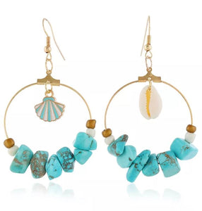 Sea Shell Earrings Blue Gold Color Trendy Metal Earrings