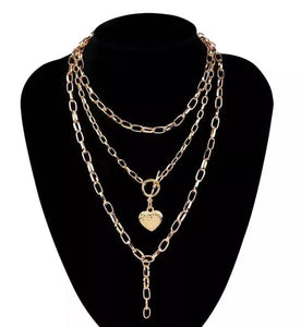 multilayer chain gold heart