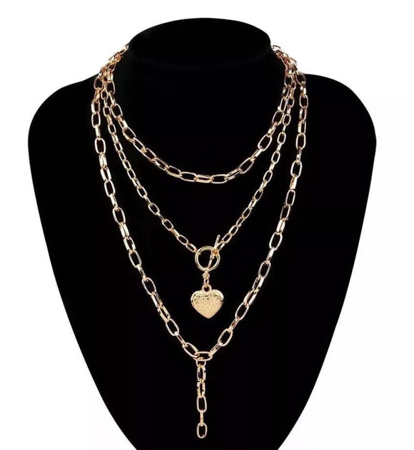 multilayer chain gold heart