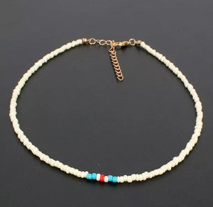 boho ethnic handmade seed beads necklace white