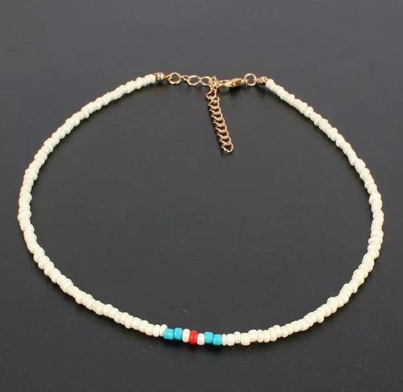boho ethnic handmade seed beads necklace white