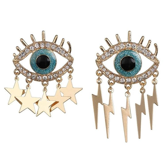 blue evil eye trendy drop earrings