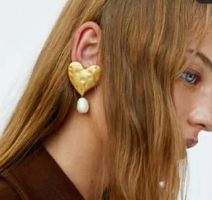 heart shaped drop earrings with pearl