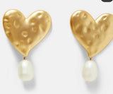 heart shaped drop earrings with pearl