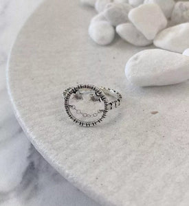925 Sterling Silver Smooth Rings For Women smile face star open rings