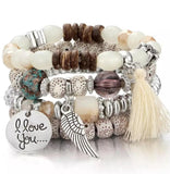 4pcs/set Fashion Multilayer Crystal Lava Stone Beads Wing Tassel Bracelets & Bangles