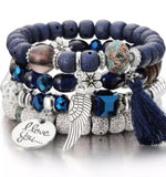 4pcs/set Fashion Multilayer Crystal Lava Stone Beads Wing Tassel Bracelets & Bangles