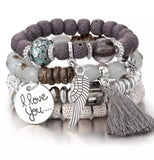 4pcs/set Fashion Multilayer Crystal Lava Stone Beads Wing Tassel Bracelets & Bangles