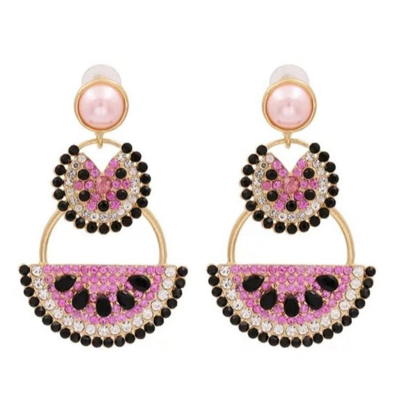Crystal Rhinestone watermelon Long Dangle Earrings