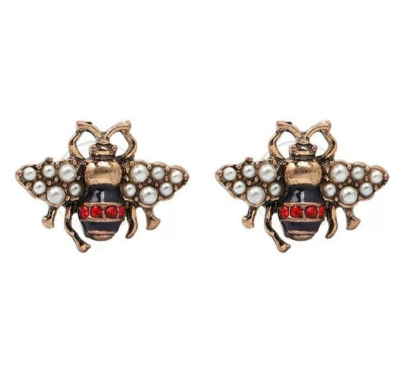 Bee Crystal Stud Earrings Brand Sweet Party Rhinestone