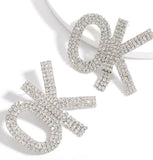 OK metal stud Rhinstone earrings