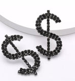 Black New Shiny Rhinestone DOLLAR Symbol Stud earrings