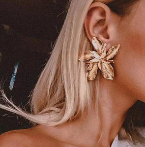 Gold Big Flowers Statement Earrings