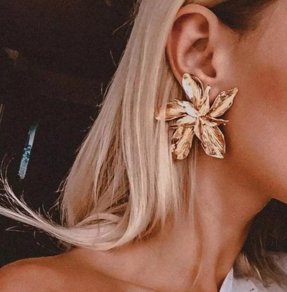 Gold Big Flowers Statement Earrings