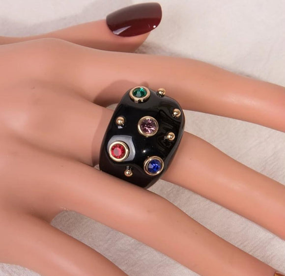 Big Large  Women's Rings Luxury Minimalist Black Resin Punk