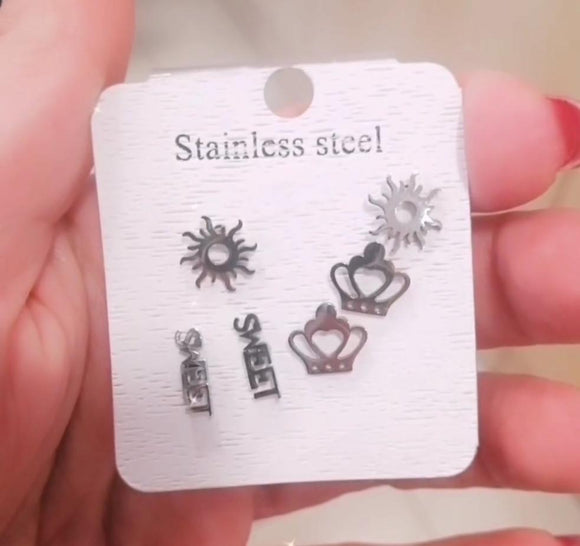 sweet crown sun stainless steel earrings