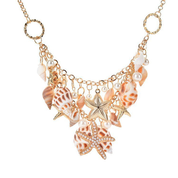Summer Beach Necklace Starfish Conch Pearl Shell